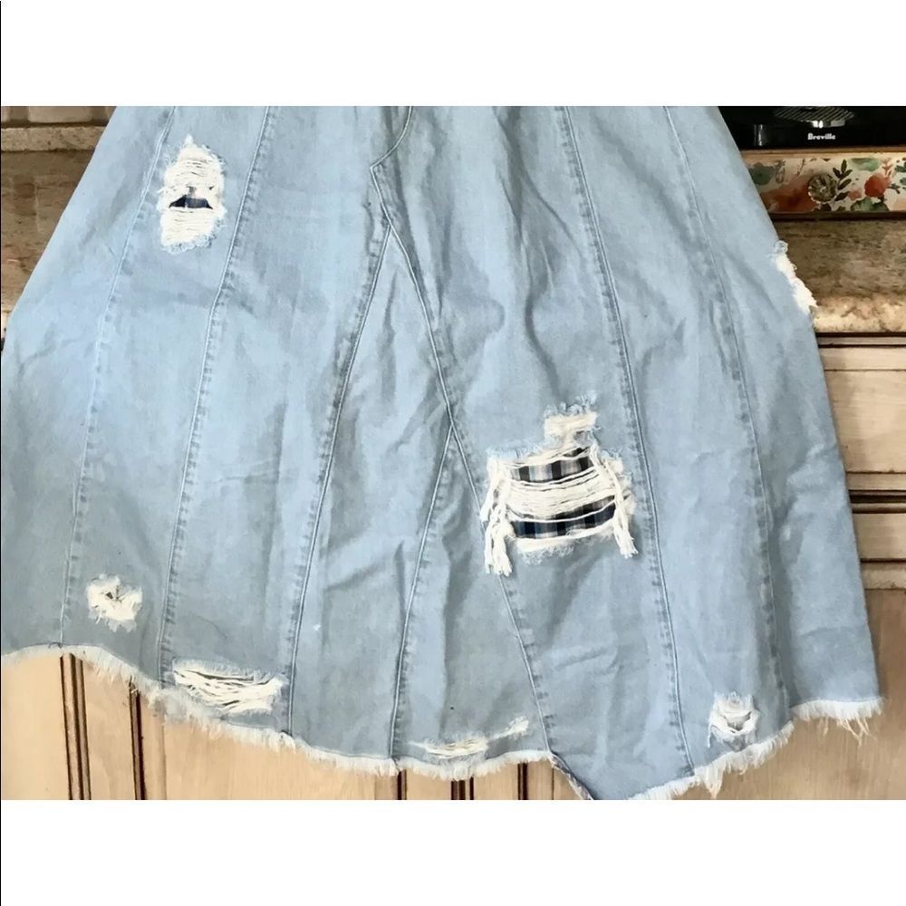 Free People riptide Denim Maxi Midi Skirt Plaid Patched Destroyed Distre… - Picture 6 of 6